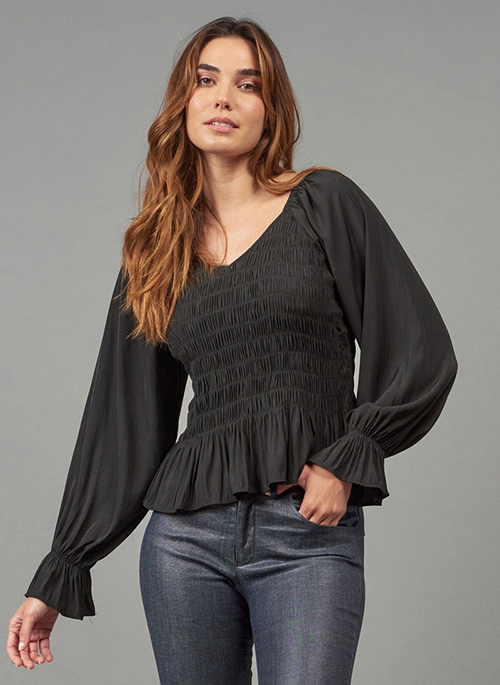 Smocked V-Neck