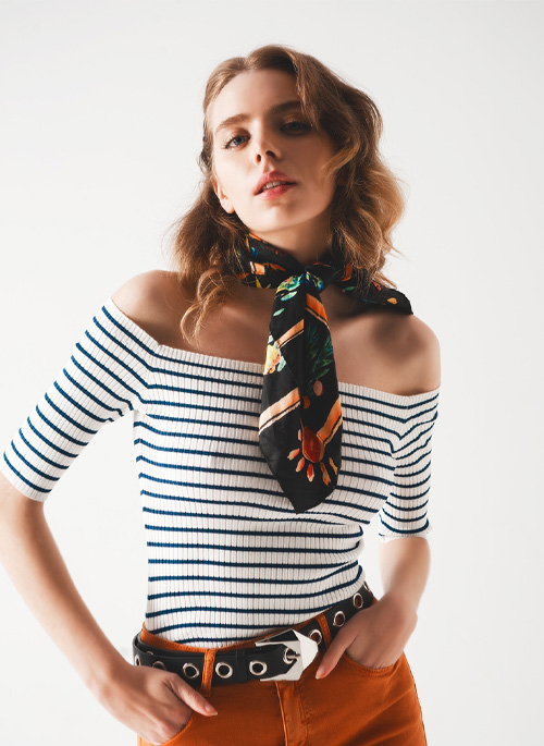Stripe Bardot Top
