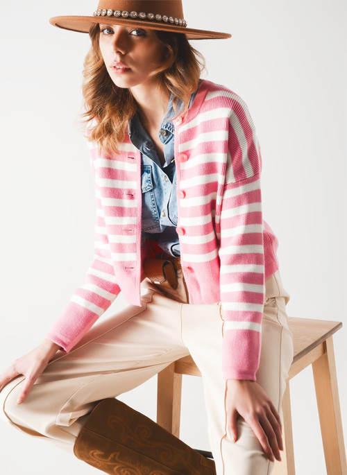 Pink Stripe Cardigan