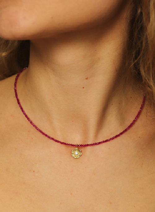 Gold Pink Daisy Necklace