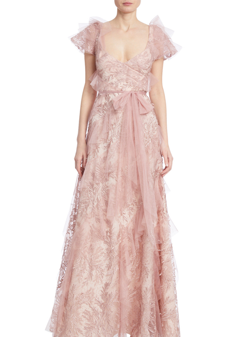 Embroidered Tulle Gown