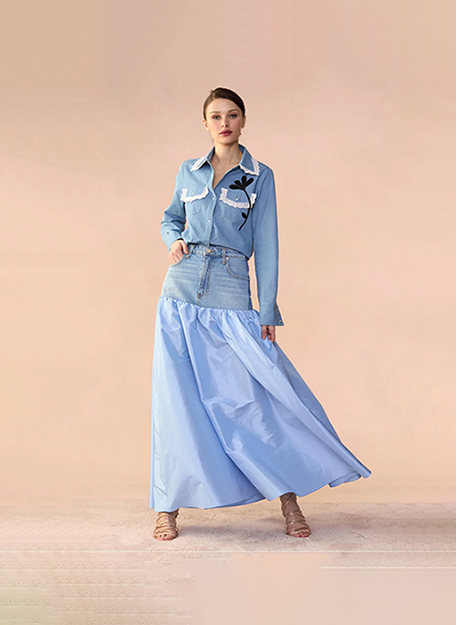 Denim Taffeta Skirt