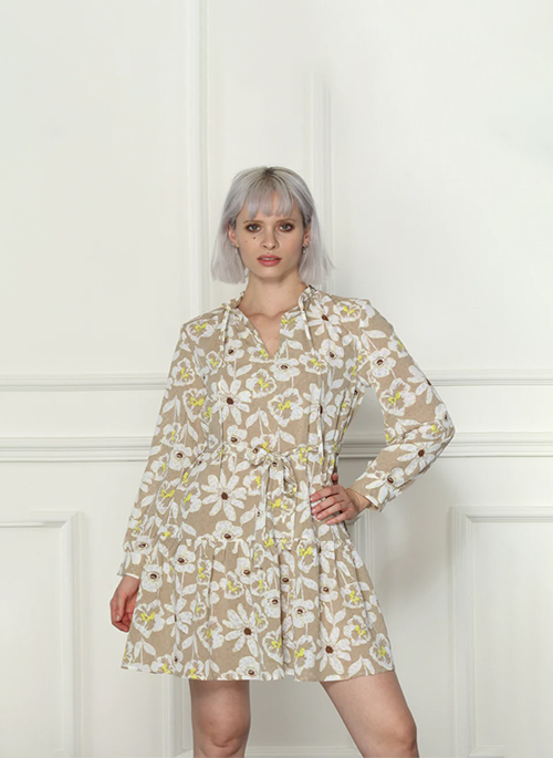 Sand Floral Print Dress