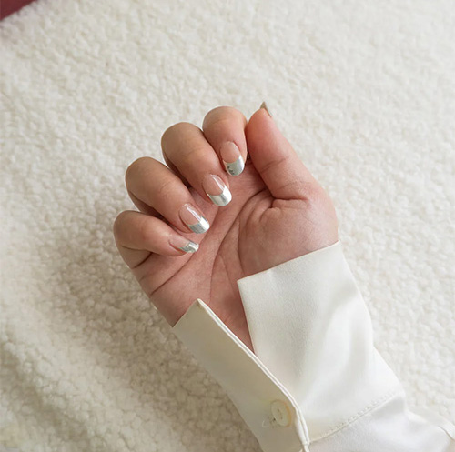 Silver French Tip Nails