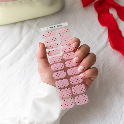  Baby Pink with Burgundy Polka Dot Nail Stickers